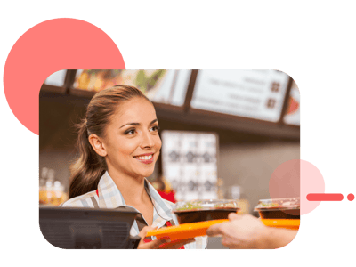 Woman working cash register at a restaurant