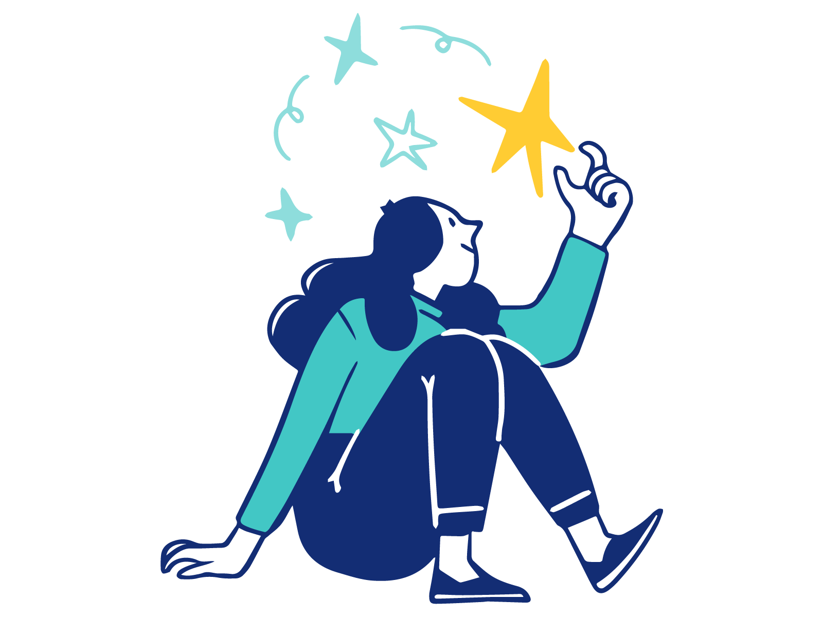 Crunchtime illustration of a woman daydreaming and holding a star