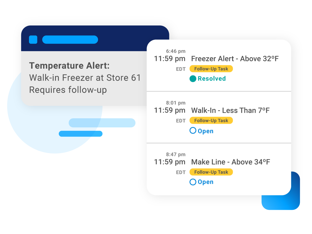 Crunchtime and Zenput temperature monitoring automated alert screenshot