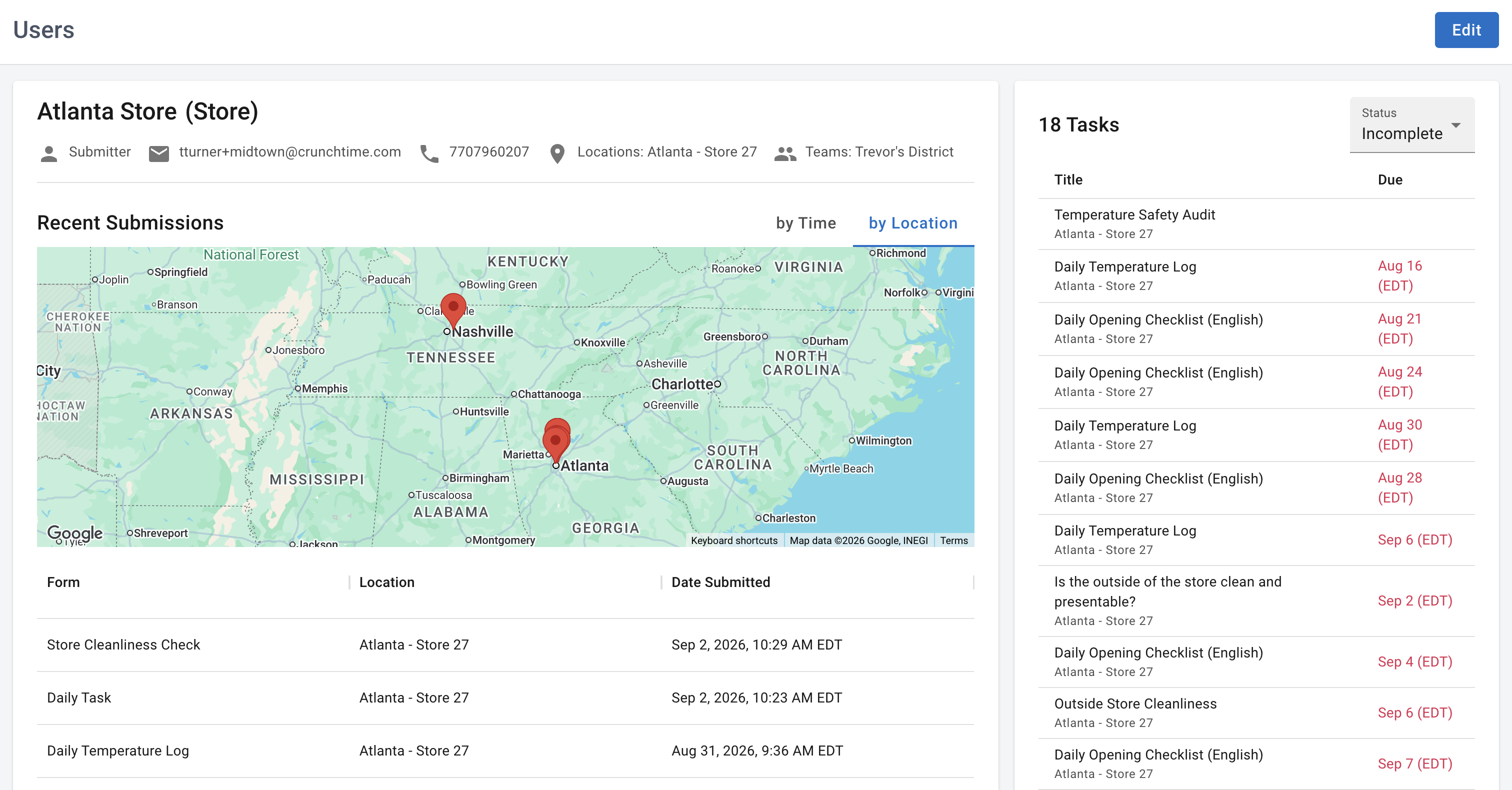 User details page & calendar attributes