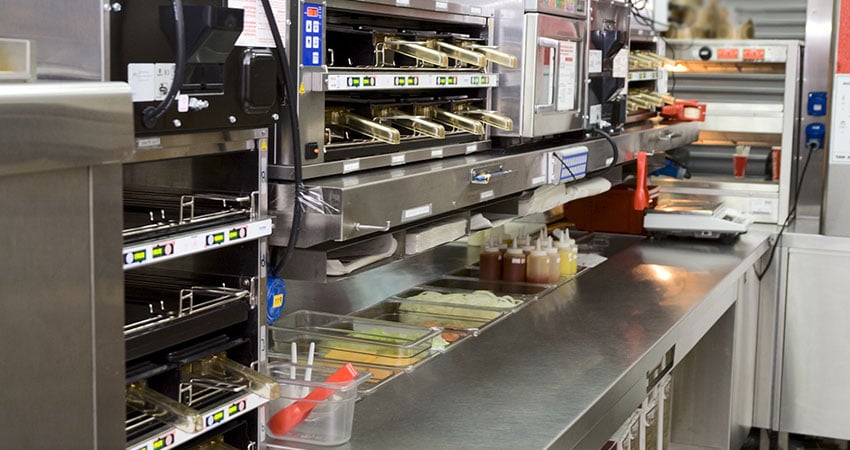 Behind the scenes of a restaurant kitchen.  Brands like Dominos operations execution has improved from prioritizing the investment.