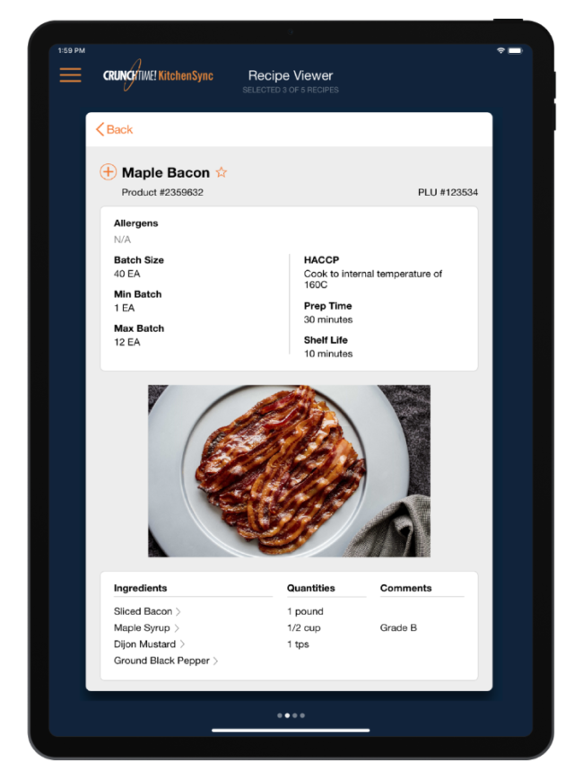 Navigate to view Sub-Recipes