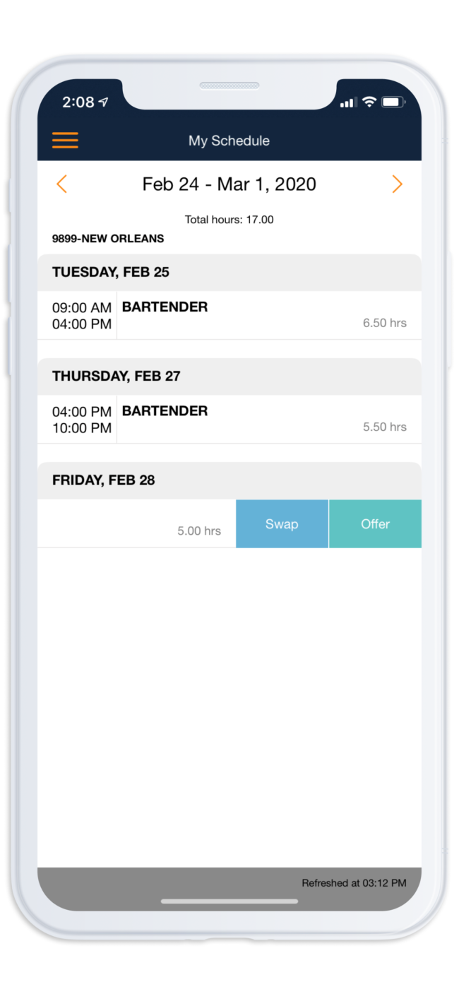 Labor Management Upcoming Schedule Mobile App