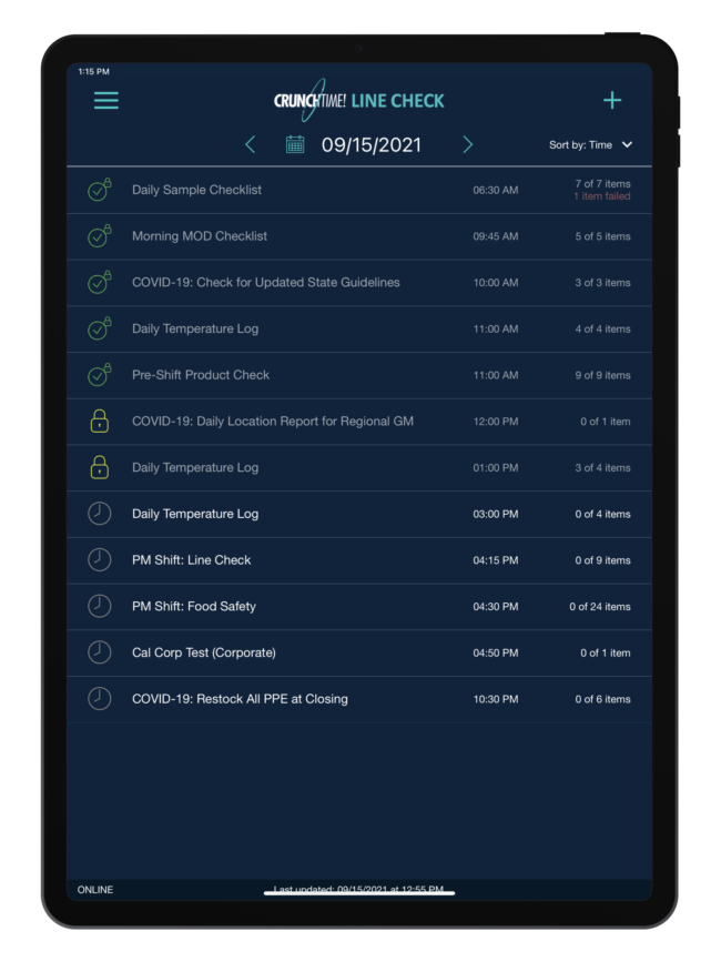 Restaurant Food Safety Check List Tablet