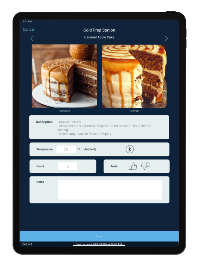 Restaurant Product Check List Tablet