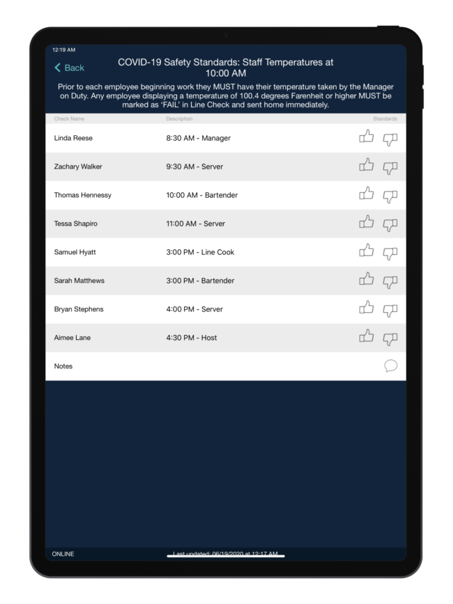Restaurant Employee Shift and Safety Checklist Software
