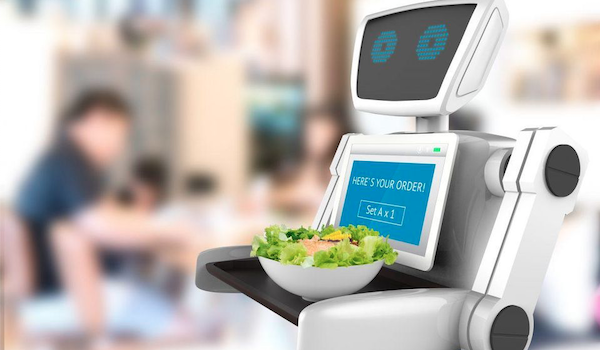 AI robot delivering food in restaurant