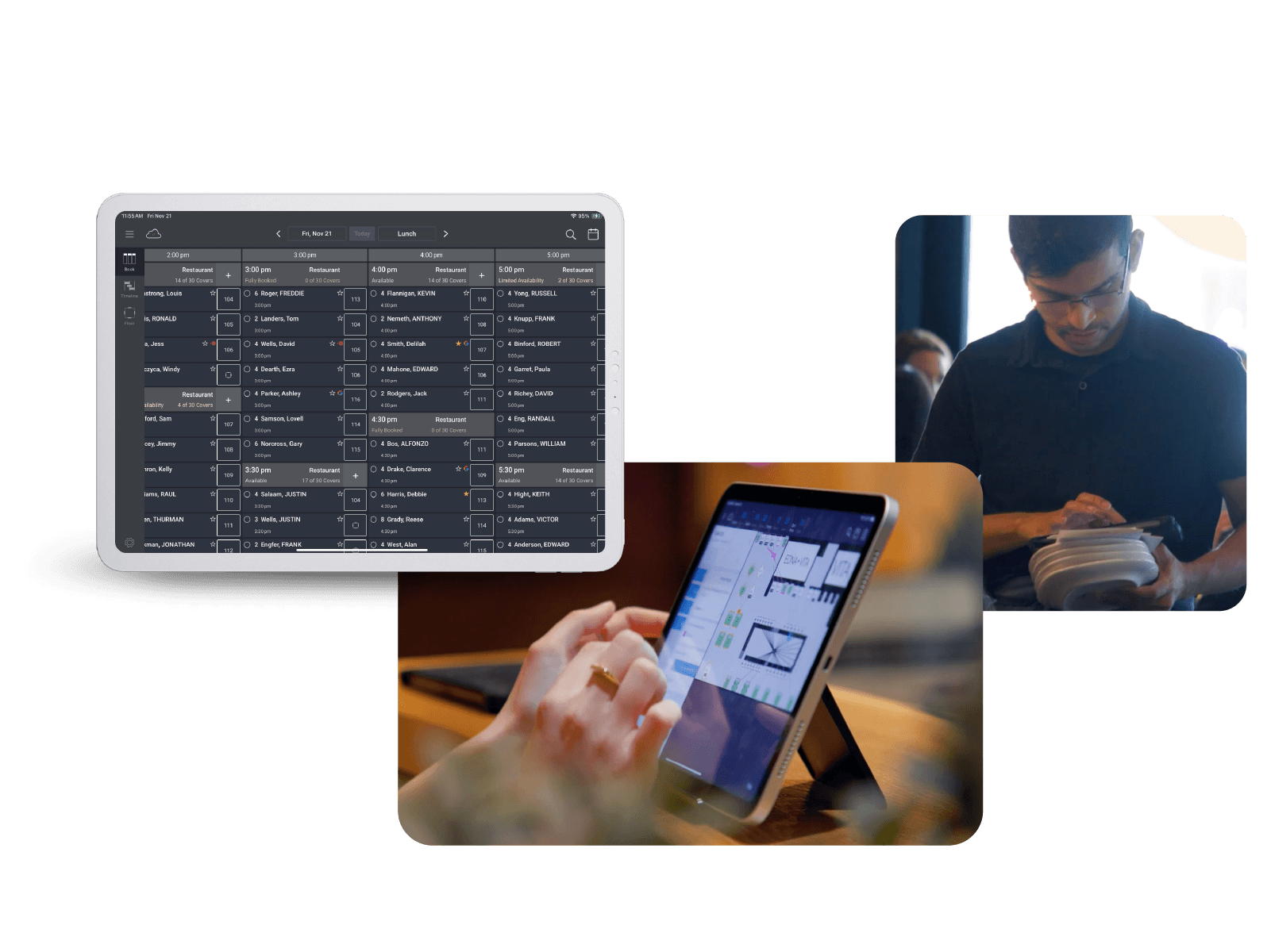 Image of a host using Crunchtime Host's software to seat guests.