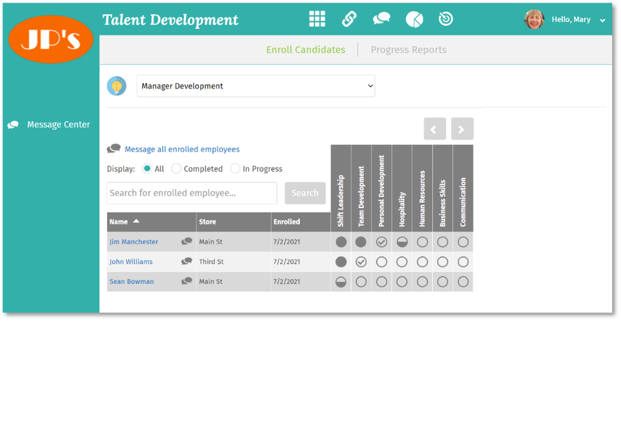 TalentLink Talent Development Progress Reports